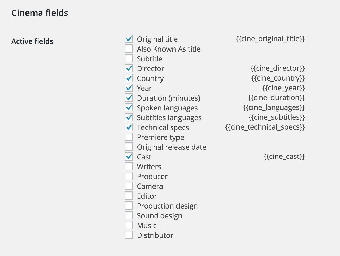 Choose which fields you'd like to use